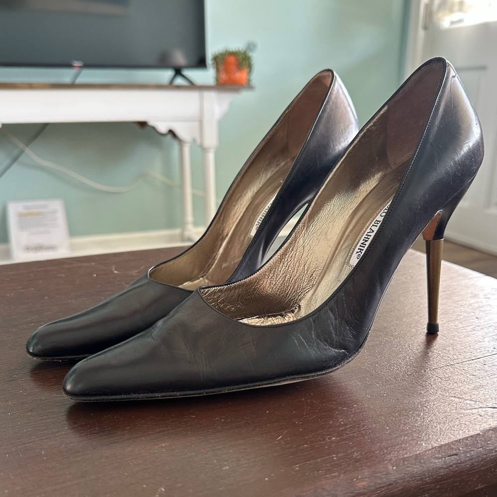 Manolo Blahnik Size 41 Vintage Black Stilettos w/ Metal Spike Heels - WOW!